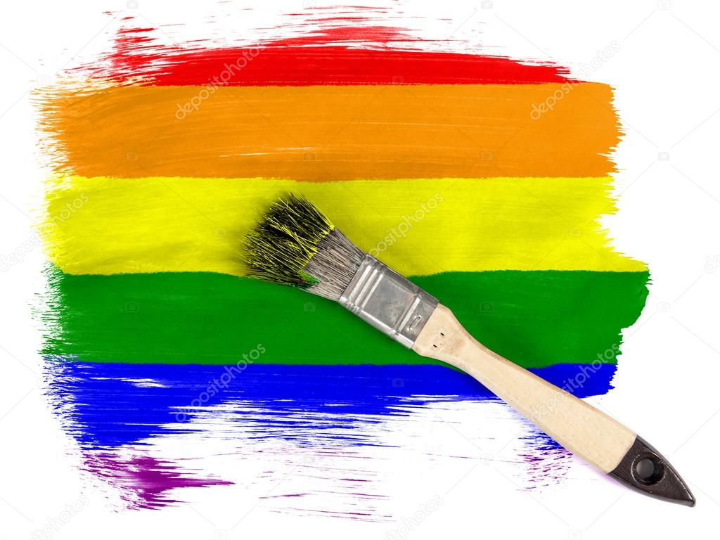 Gay pride flag painted with brush over it