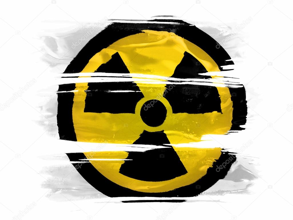 Nuclear radiation symbol painted on painted with three strokes of paint in white