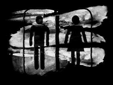 siyah dokulu kağıt sulu boya ile boyanmış tuvalet işareti