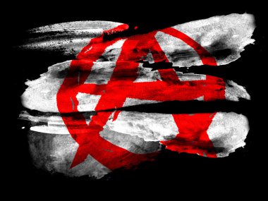 Anarchy symbol painted on black textured paper with watercolor clipart