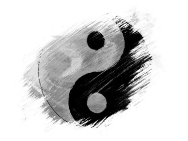 ying yang tabelada beyaz zemin üzerine fırça ile boya boyalı