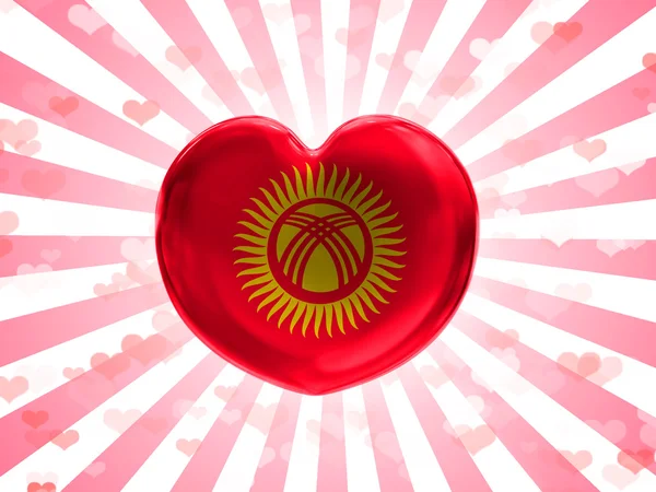 Kyrgyzstan Flagge auf Glas Herz auf gestreiftem Hintergrund gemalt — Stockfoto