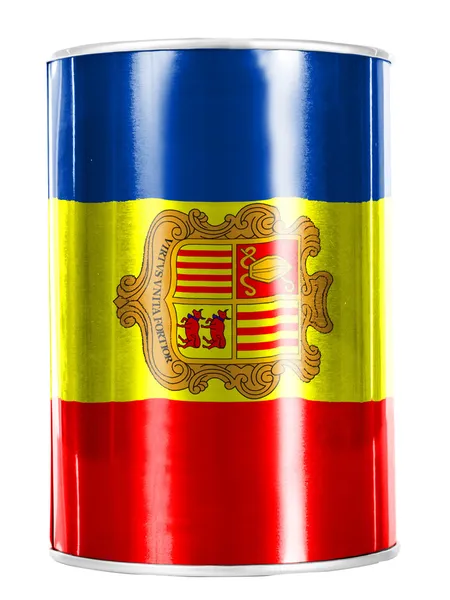Bandera de Andorra pintada sobre lata brillante — Foto de Stock