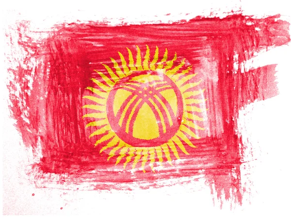 Kyrgyzstan flag painted with watercolor on paper — Stock Photo, Image