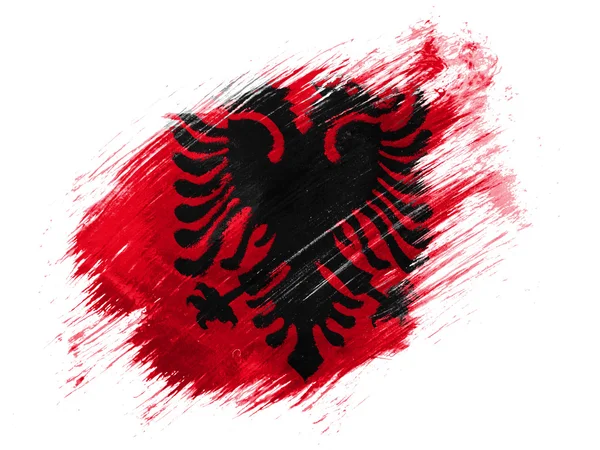 Albania. Bandera albanesa pintada con pincel sobre fondo blanco —  Fotos de Stock