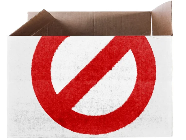 Forbidden sign painted on carton box or package — Stock Photo, Image