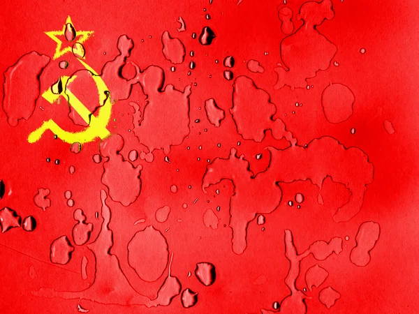 A bandeira da URSS pintada sobre coberto com gotas de água — Fotografia de Stock