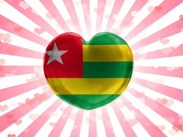 Togo Flagge auf Glasherz auf gestreiftem Hintergrund gemalt — Stockfoto