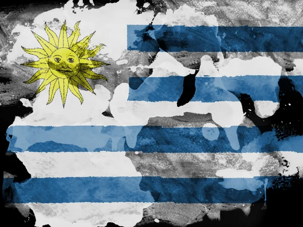 Bandeira do Uruguai pintada com aquarela em papel preto — Fotografia de Stock