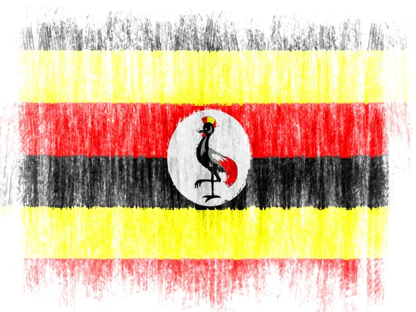 Uganda flag drawn on white background with colored crayons — Stock Photo, Image