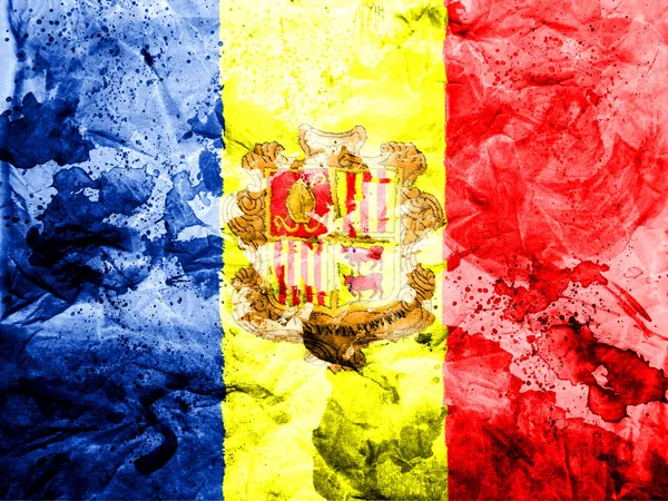 Andorra-flagge bemalt schmutziges und grunziges papier — Stockfoto