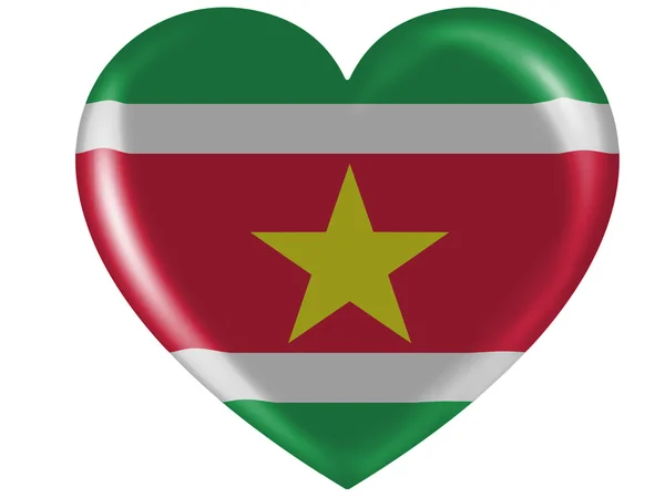 Суринамский флаг, нарисованный на иконе глянцевого сердца — стоковое фото