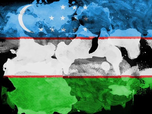 Bandera de Uzbekistán pintada con acuarela sobre papel negro —  Fotos de Stock