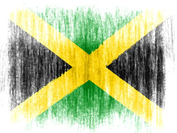 Bandeira da Jamaica desenhada sobre fundo branco com lápis de cor — Fotografia de Stock