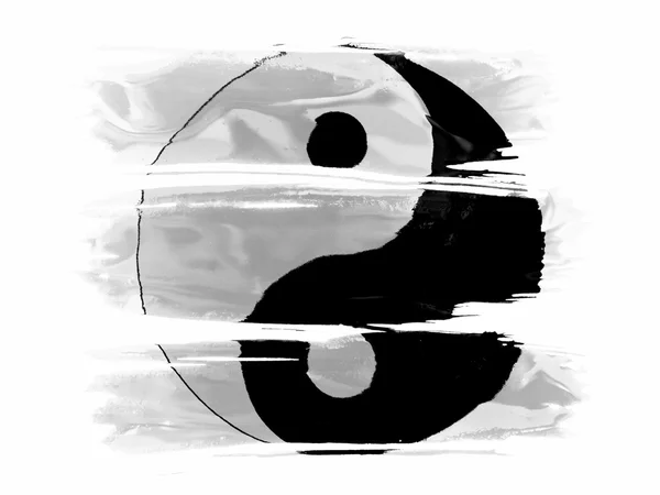 Інь Янь знак намальовані на пофарбовані з трьох мазки фарби в білому — стокове фото