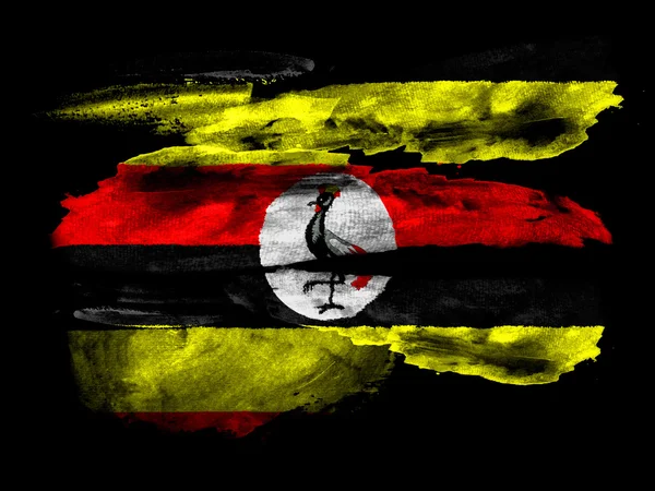Bandera de Uganda pintada sobre papel negro texturizado con acuarela —  Fotos de Stock