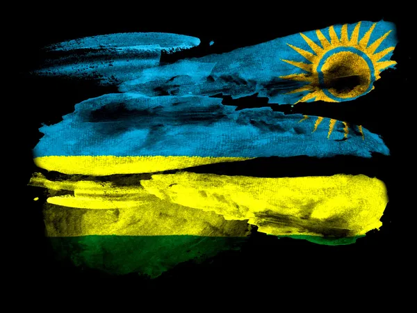 Bandiera Ruanda dipinta su carta martellata nera con acquerello — Foto Stock