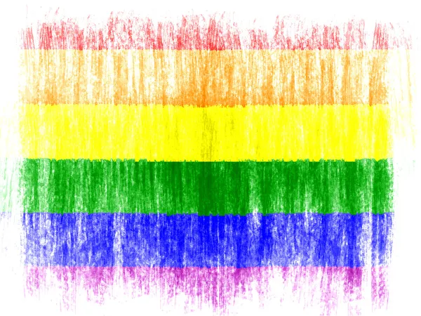 Vlajka gay hrdosti na bílém pozadí s barevnými pastelkami — Stock fotografie