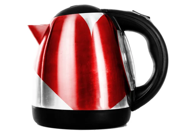 Red Heart symbol painted on shiny metallic kettle — Stock Photo, Image