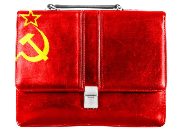 La bandera de la URSS pintada en un pequeño maletín o bolso de cuero —  Fotos de Stock