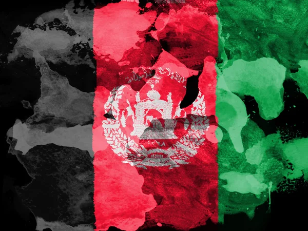 Drapeau de l'Afghanistan peint à l'aquarelle sur papier noir — Photo