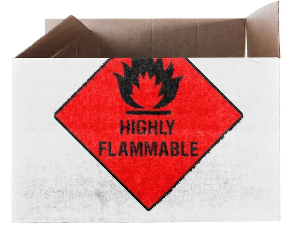 Highly flammable sign drawn on painted on carton box or package — Stock Photo, Image