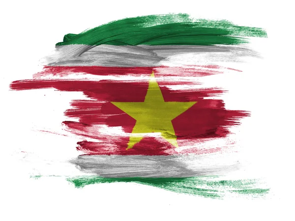 Bandeira do Suriname pintada na superfície branca — Fotografia de Stock