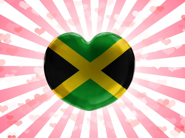Jamaica flag painted on glass heart on stripped background — Stock Photo, Image