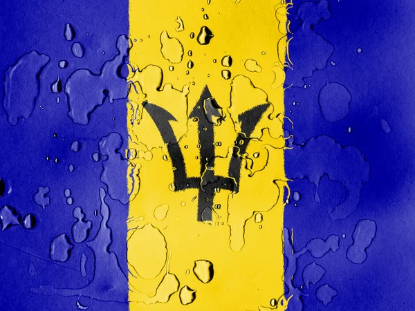 Barbados. Bandiera barbadiana coperta di gocce d'acqua — Foto Stock