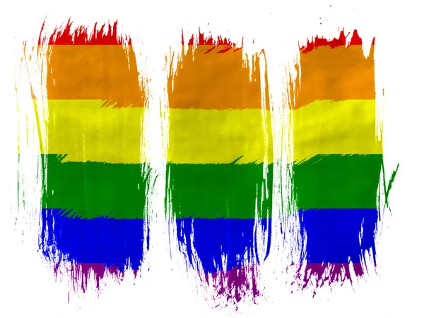 Gay Pride Flagge bemalt mit 3 vertikalen Pinselstrichen auf weißem Hintergrund — Stockfoto