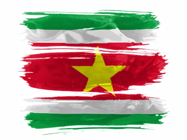 Bandeira do Suriname pintada com três pinceladas de tinta em branco — Fotografia de Stock