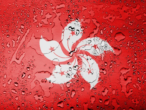 Bandeira de Hong-hong coberta com gotas de água — Fotografia de Stock
