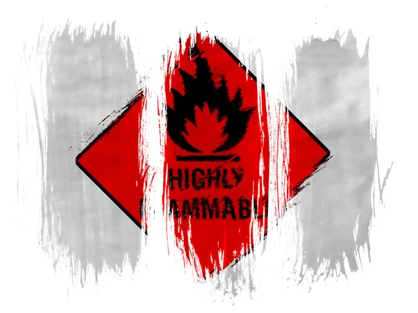 Highly flammable sign drawn on painted with 3 vertical brush strokes on white background — Stock Photo, Image