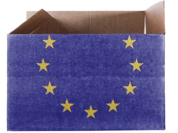 Bandiera dell'Unione europea dipinta su scatola o pacchetto di cartone — Foto Stock