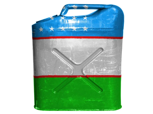 乌兹别克斯坦国旗画在汽油罐或气罐 — 图库照片