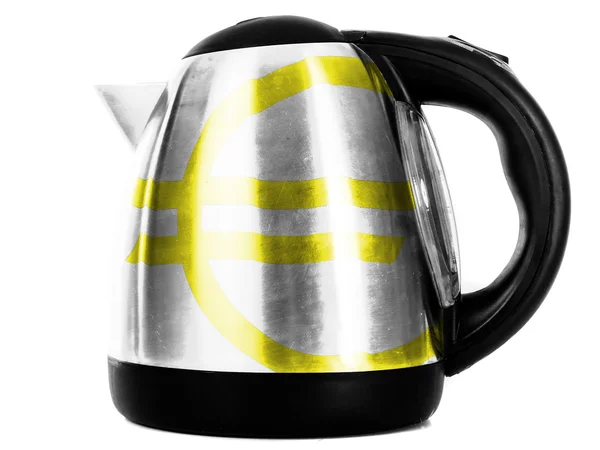 Euro currency sign painted on shiny metallic kettle — Stock Photo, Image