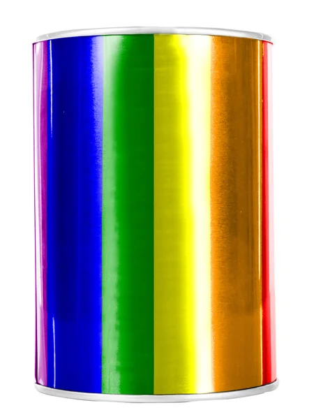 Gay pride flag painted on shiny tin can — Stock Photo, Image