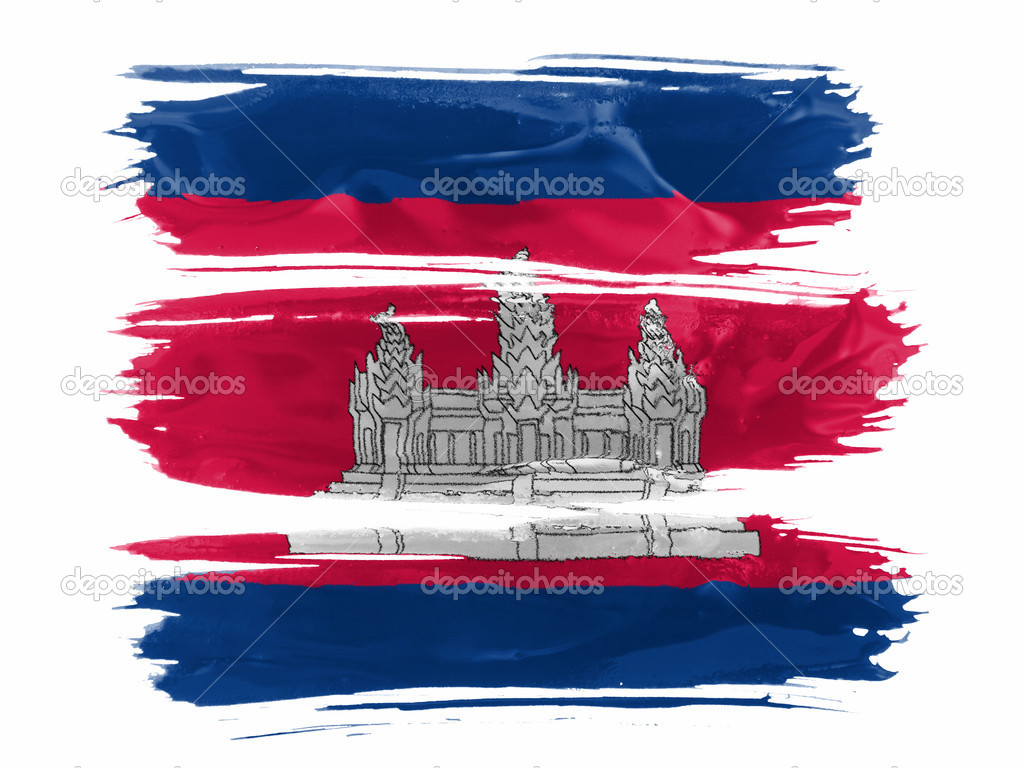Cambodia flag painted with three strokes of paint in white
