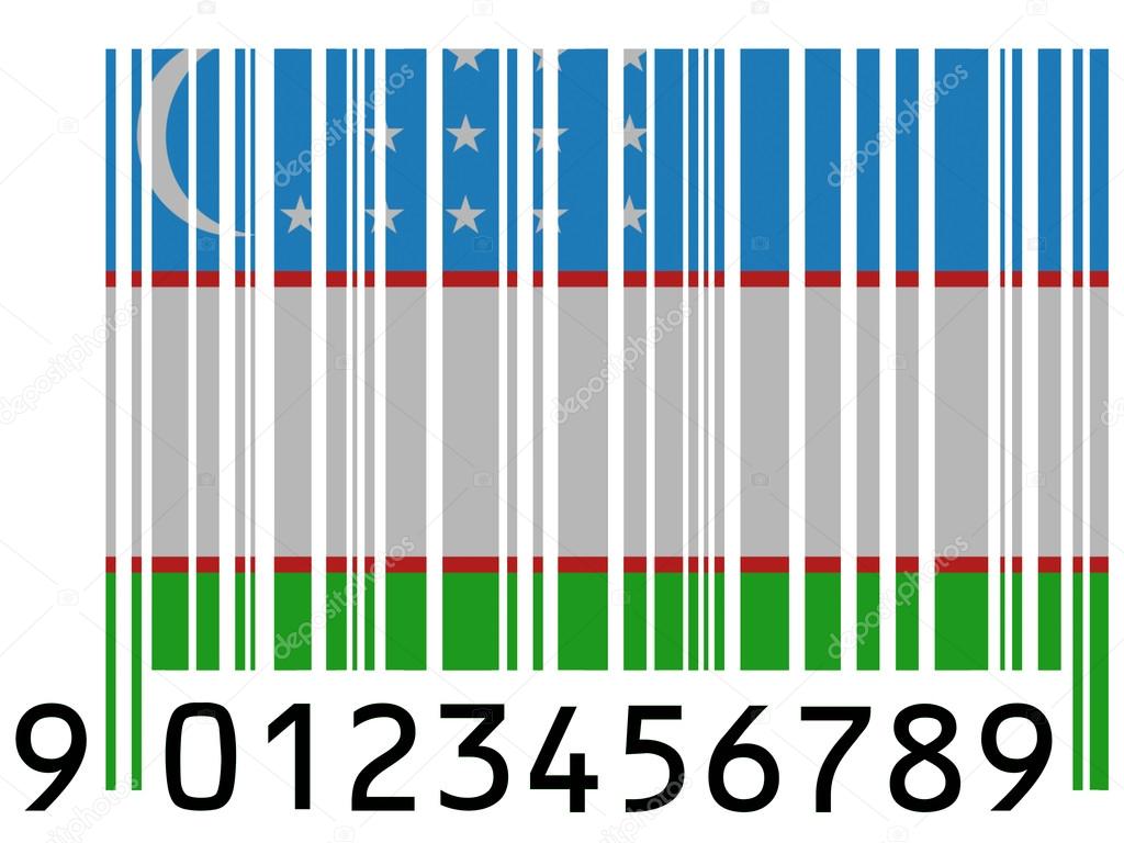 バーコードの表面に描かれたウズベキスタンの国旗 ストック写真 C Olesha