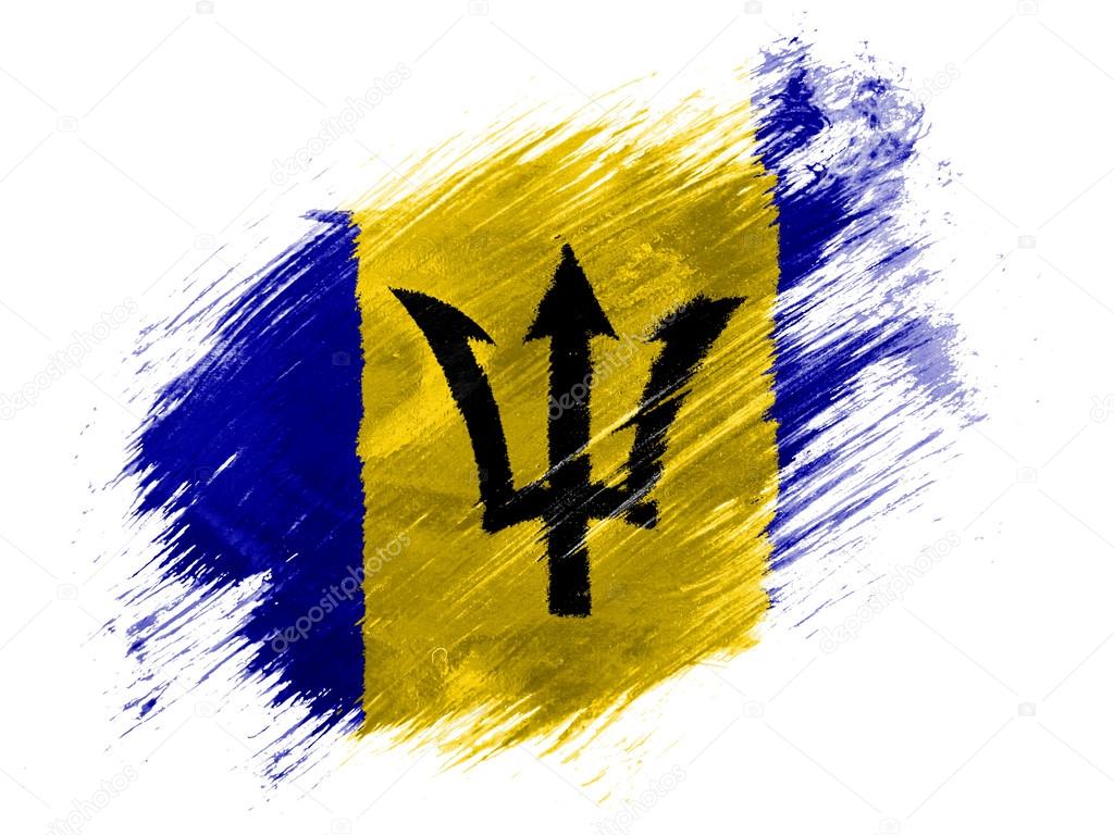 Barbados. Barbadian flag painted with brush on white background