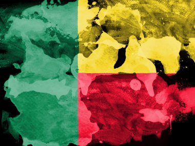 Benin. siyah kağıt üzerine suluboya ile boyalı benini bayrağı
