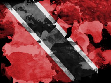 Trinidad ve tobago bayrağı siyah kağıt üzerine suluboya ile boyanmış.