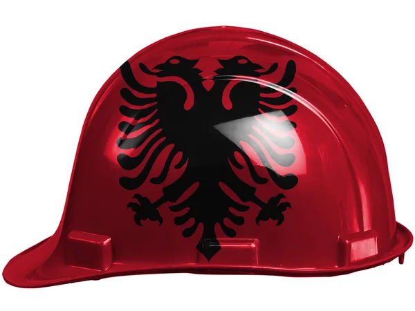 Αλβανία. Αλβανική σημαία ζωγραφισμένα στο ασφαλείας κράνος — Φωτογραφία Αρχείου