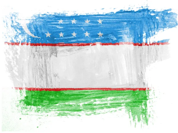 Uzbekistan flag painted with watercolor on paper — Stock Photo, Image
