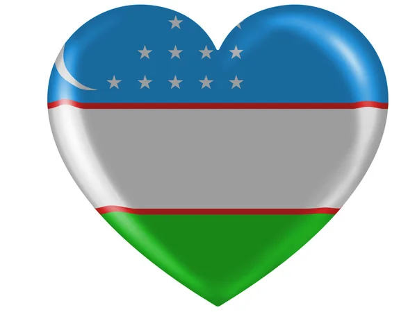 Uzbekistan flaggan målad på blank hjärta ikon — Stockfoto