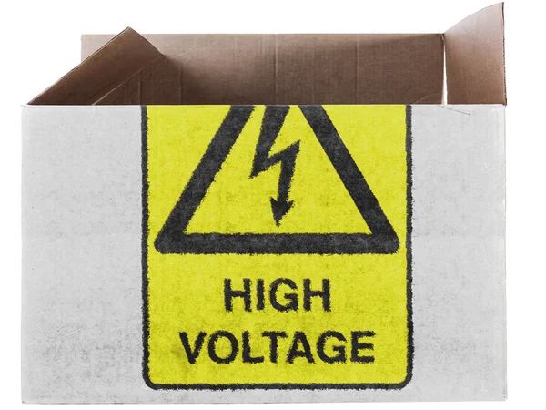 高电压符号绘在纸箱或包上 — 图库照片