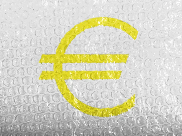 Euro currency sign painted on painted on bubblewrap — Stock Photo, Image