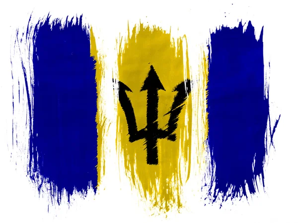 Barbados. Flaga Barbadosu pomalowane 3 pionowe pociągnięcia pędzlem na białym tle — Zdjęcie stockowe