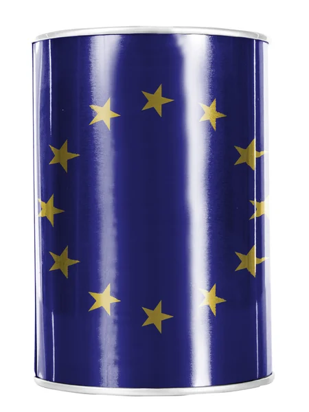 Europe Union flag painted on shiny tin can — Stock Photo, Image