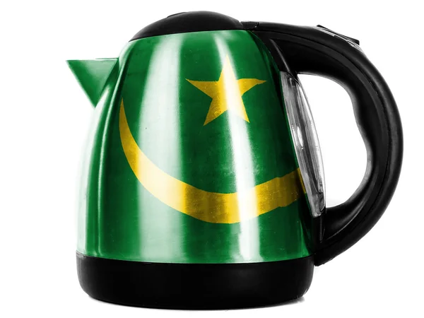 Mauritius Flagge auf glänzenden metallischen Wasserkocher gemalt — Stockfoto
